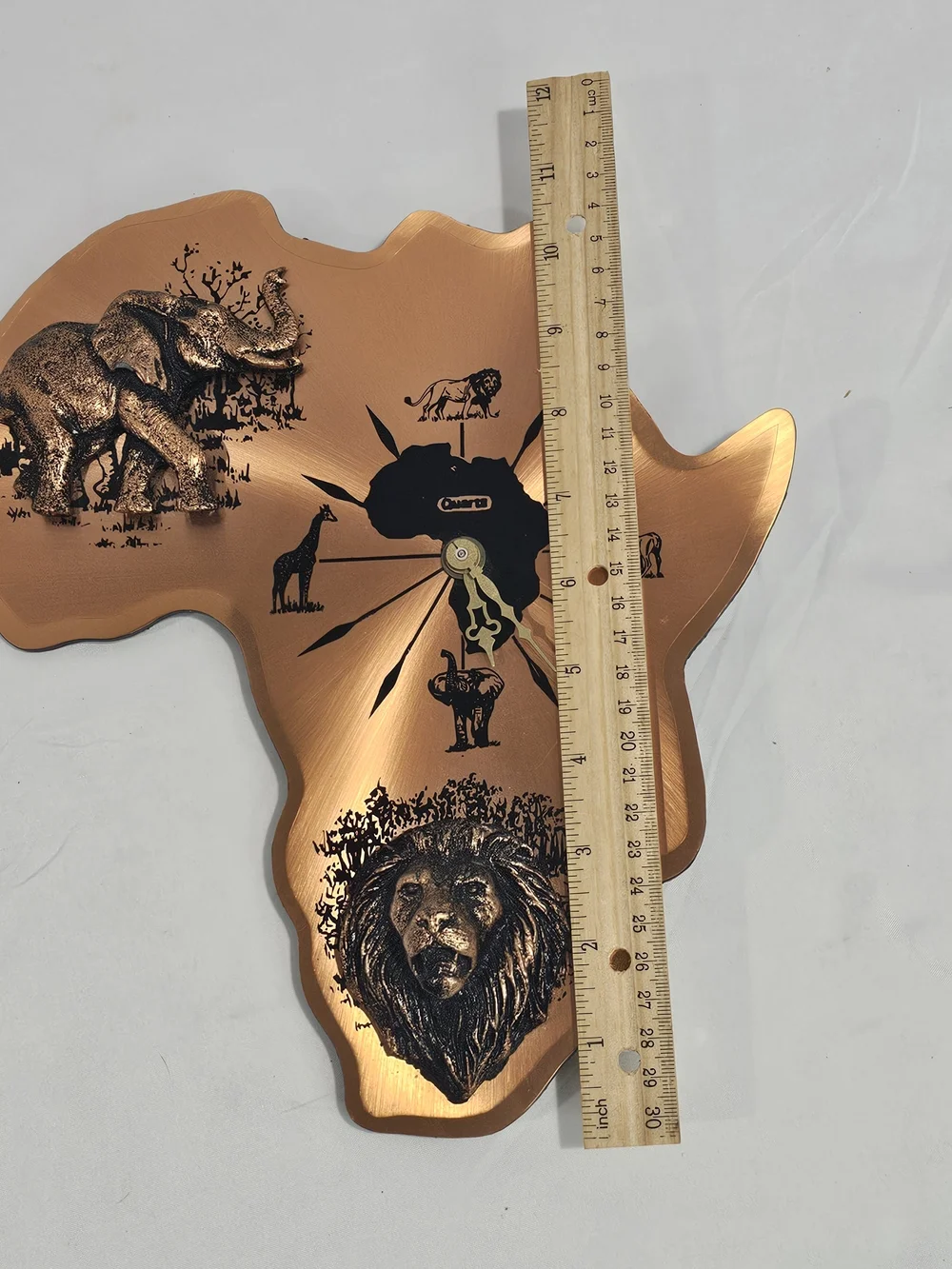 Copper Africa-Shaped Wall Clock with Wildlife Motif - Unbranded